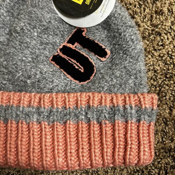 Robin Ruth Pom Pom Beanie - Utah - Winter Knit Cap Hat - Pink Salmon Gray NWT - Picture 3 of 9